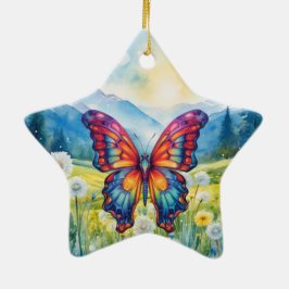 Adorno De Cerámica Alas Naranjas azules de mariposa
