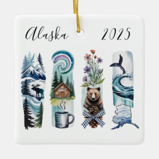 Adorno De Cerámica Alaska State Watercolor Christmas Ornament – North