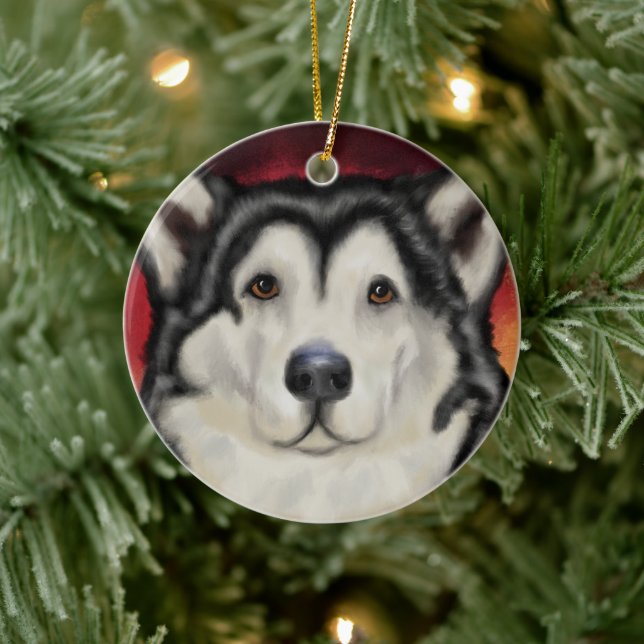 Adorno De Cerámica Alaskan Malamute (Árbol)