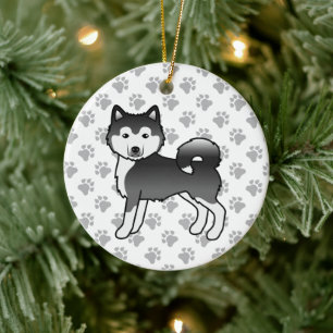 Adorno De Cerámica Alaskan Malamute blanco y negro perro de dibujos a
