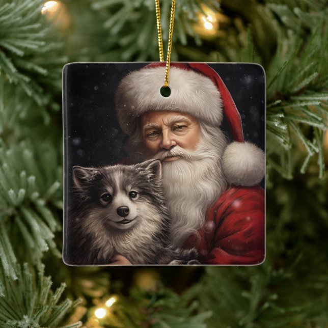 Adorno De Cerámica Alaskan Malamute con Navidades de Santa Claus (Árbol)