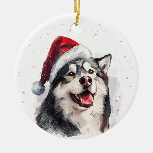 Adorno De Cerámica Alaskan Malamute Dog Christmas Personalized (Frente)