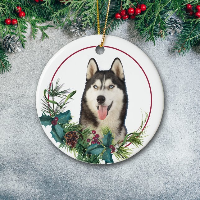 Adorno De Cerámica Alaskan Malamute Dog Evergreen Berry Wreath (Subido por el creador)