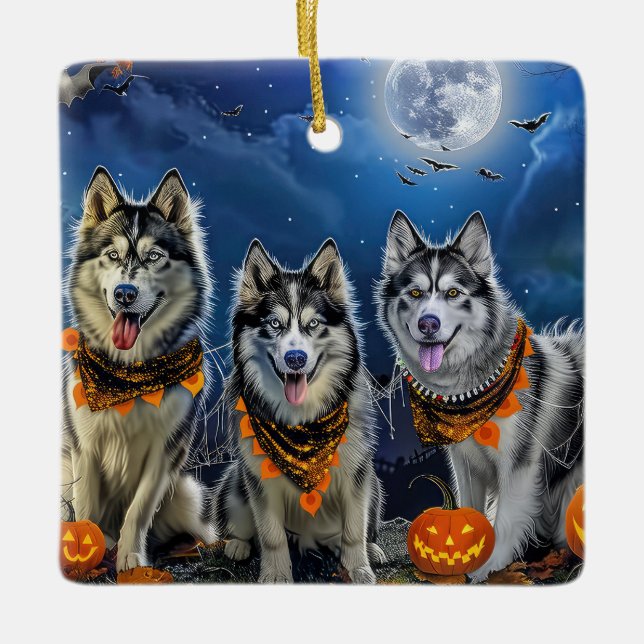 Adorno De Cerámica Alaskan Malamute Halloween Spooky (Anverso)