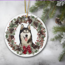 Alaskan Malamute Perro Rojo Bow Pinecone Wreath