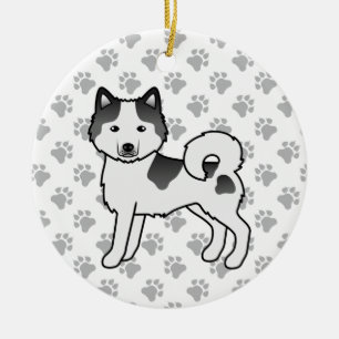 Adorno De Cerámica Alaskan Malamute Piebald Negro Perro De Dibujos An