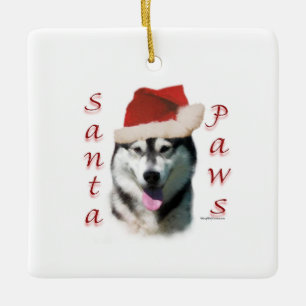 Adorno De Cerámica Alaskan Malamute Santa Paws