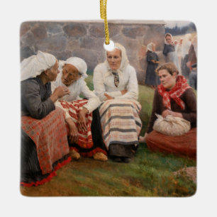 Adorno De Cerámica Albert Edelfelt - Mujeres fuera de la iglesia