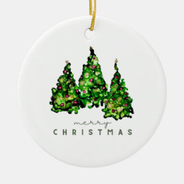 Adorno De Cerámica Alcohol Ink Design Christmas Tree Holiday Card