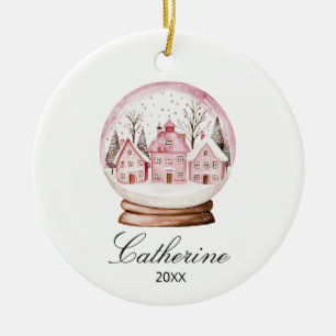 Adorno De Cerámica Aldea Acogedora de Navidad Globo de Nieve Rosa Nom