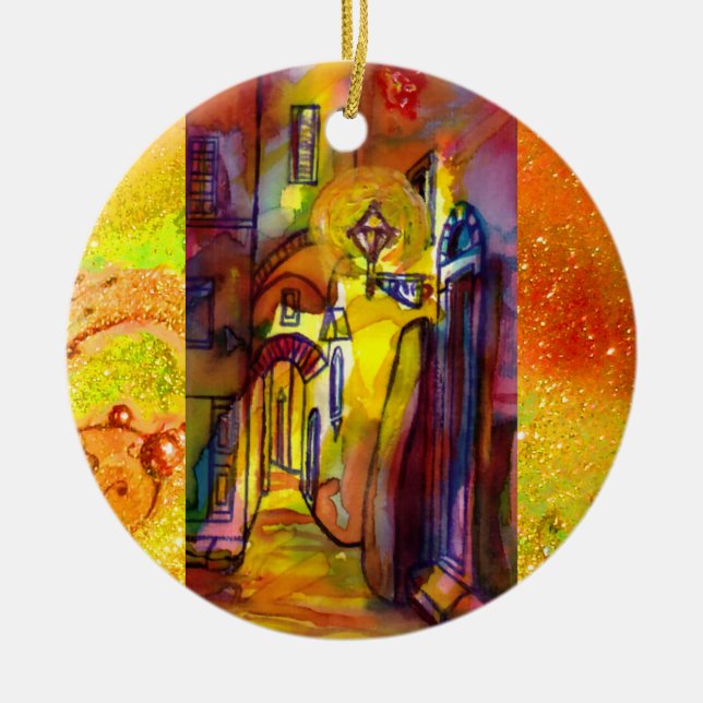 ADORNO DE CERÁMICA ALEAS MEDIEVALES POR LA NOCHE EN FLORENCIA (Frente)