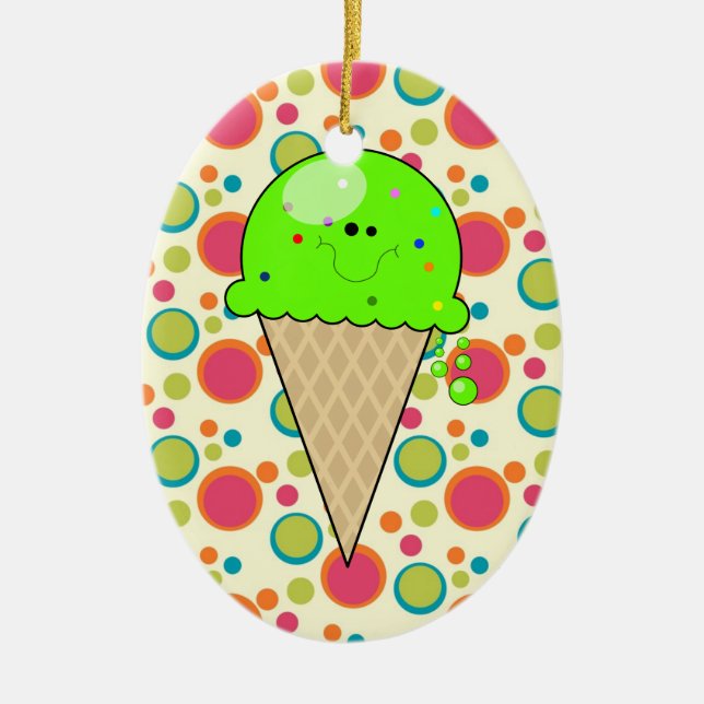 Adorno De Cerámica alegre lindo kawaii lime helado de cono (Frente)