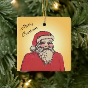 Adorno De Cerámica Alegre Papá Noel con tu texto