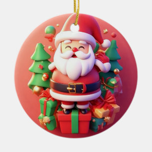 Adorno De Cerámica Alegre Papá Noel Rodeado de Navidad Festiva