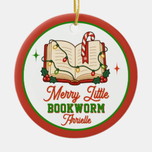 Adorno De Cerámica Alegre Pequeño Ratón de Biblioteca Leyendo Navidad