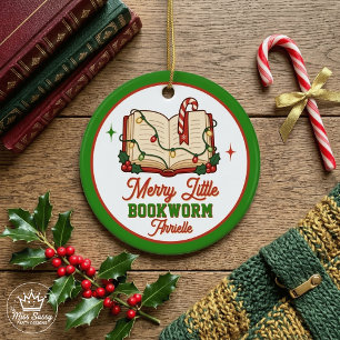 Adorno De Cerámica Alegre Pequeño Ratón de Biblioteca Leyendo Navidad