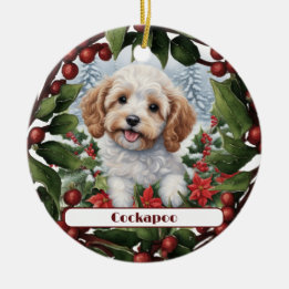 Adorno De Cerámica Alegres Navidades Personalizados de Cockapoo Cacho