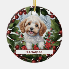 Adorno De Cerámica Alegres Navidades Personalizados de Cockapoo Cacho