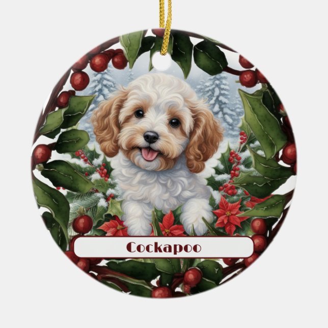 Adorno De Cerámica Alegres Navidades Personalizados de Cockapoo Cacho (Frente)