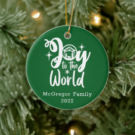 Adorno De Cerámica Alegría de los navidades por el mundo verde y blan