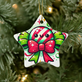 Adorno De Cerámica Alegría de Menta: Personaje de Caramelo Navideño
