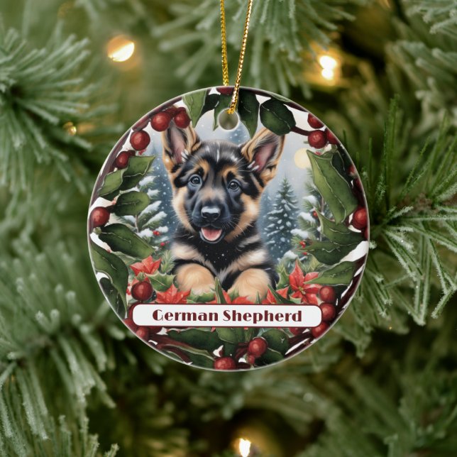 Adorno De Cerámica Alegría del pastor alemán: Navidades personalizado (Árbol)