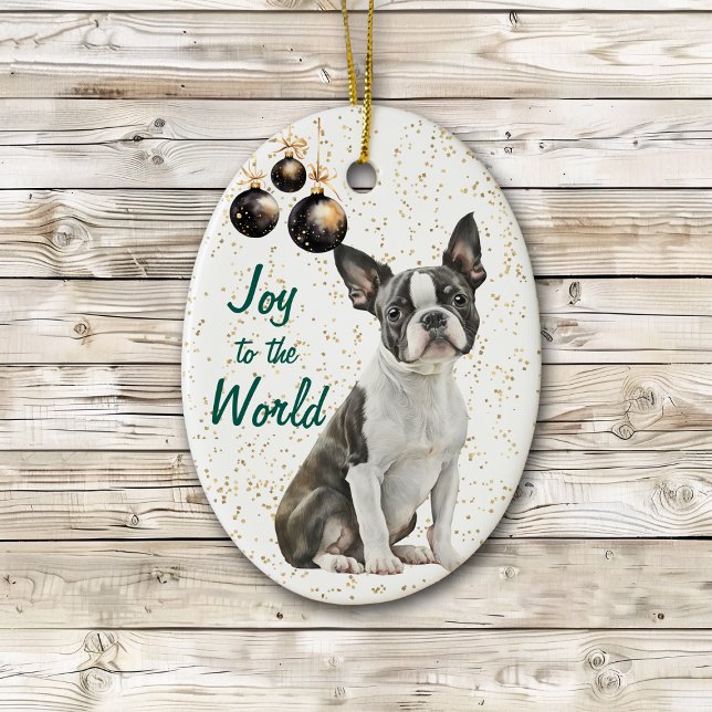 Adorno De Cerámica Alegría del perro de Boston terrier a los Navidade (Subido por el creador)