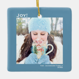 Adorno De Cerámica Alegría minimalista Navidades simples foto azul fe