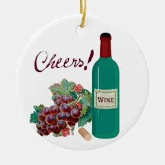 Adorno De Cerámica ¡Alegrías! ¡Celebre! Botella y uvas de vino