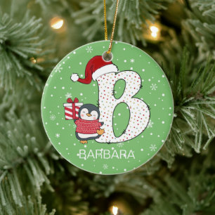 Adorno De Cerámica Alfabeto de Navidad B Sombrero de Santa Pingüino C