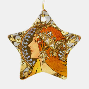 Adorno De Cerámica Alfonse Mucha Zodiac Art Nouveau Mujer