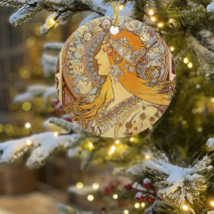 Adorno De Cerámica Alfonse Mucha Zodiac Art Nouveau Mujer