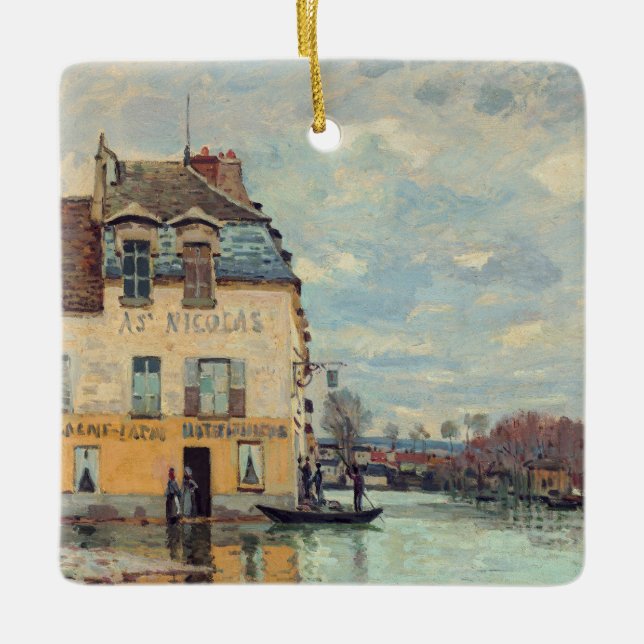Adorno De Cerámica Alfred Sisley - Inundación en Port-Marly 1872 (Anverso)