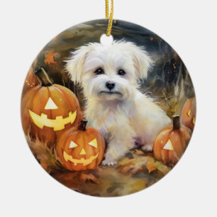 Adorno De Cerámica Algodón De Tulear De Halloween Con Calabazas Asust