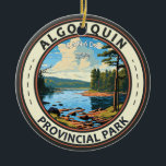 Adorno De Cerámica Algonquin Parque Provincial Viaje Arte Vintage<br><div class="desc">Diseño artístico vectorial del Parque Provincial Algonquin. Sus bosques,  ríos y numerosos lagos,  incluido el gran lago de dos ríos,  albergan alces,  osos y lomos comunes.</div>
