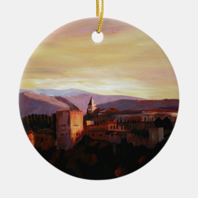 Adorno De Cerámica Alhambra Granada España con las montañas nevadas (Frente)