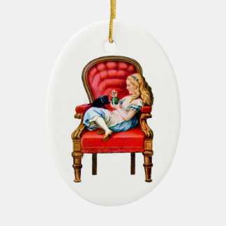 Adorno De Cerámica Alicia y Dinah a través del espejo