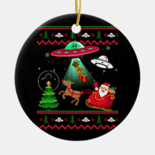 Adorno De Cerámica Alien Santa UFO Abducción Navidades feos Sweater S