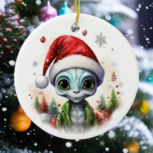Adorno De Cerámica Alienígena de Navidad 