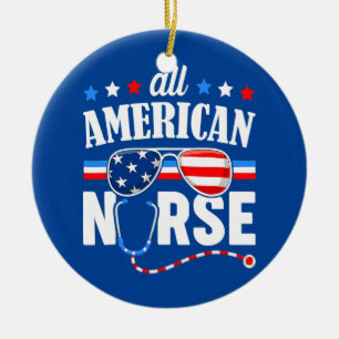 Adorno De Cerámica All American Nurse 4th Of July Patriotic USA Flag