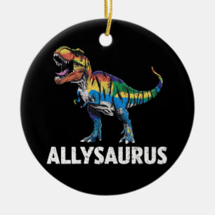 Adorno De Cerámica Allysaurus LGBT Dinosaurio Bandera Arcoiris aliado