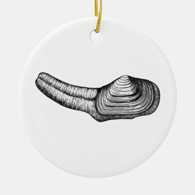 Adorno De Cerámica Almeja de Geoduck (ilustracion blanco y negro) (Frente)