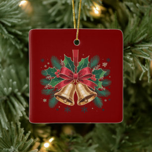 Adorno De Cerámica Almohada decorativa de campanas doradas navideñas 