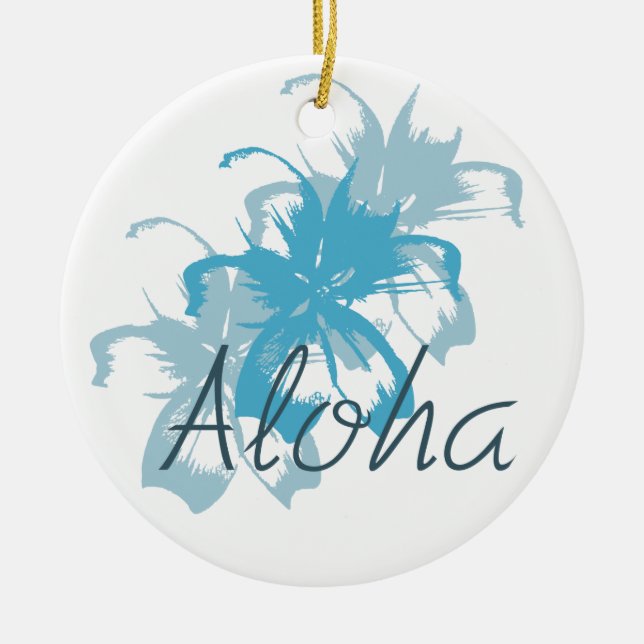 Adorno De Cerámica Aloha Aqua Blue Floral (Frente)