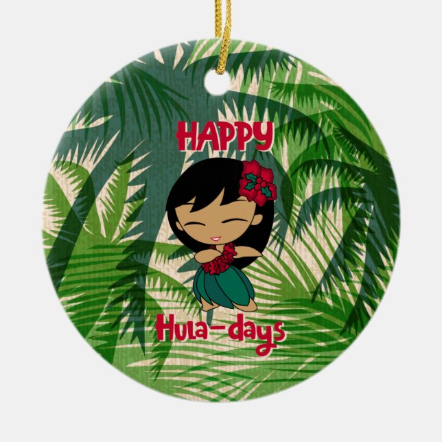 Adorno De Cerámica Aloha Honeys Navidades Holiday Hula Chica Palms (Frente)