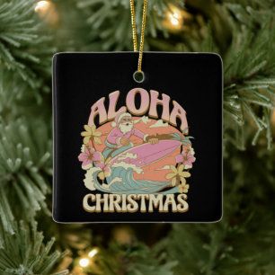 Adorno De Cerámica Aloha Navidad Surfing Santa hawaiano Kalikimaka