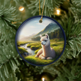Adorno De Cerámica Alpaca Adorable en una Pradera 