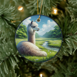 Adorno De Cerámica Alpaca Adorable en una Pradera 