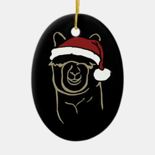 Adorno De Cerámica Alpaca del cervatillo con el gorra de Santa