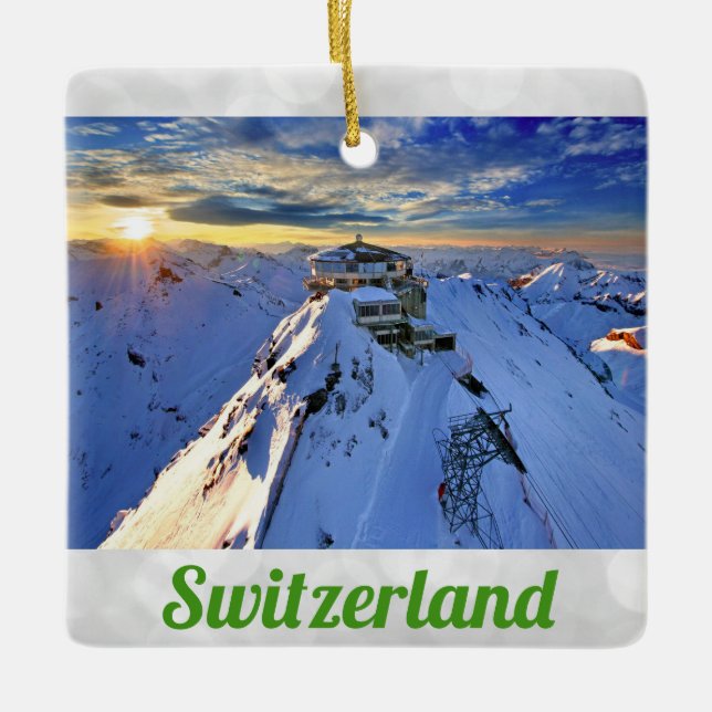 Adorno De Cerámica Alpes suizos en la montaña Shilthorn (Anverso)